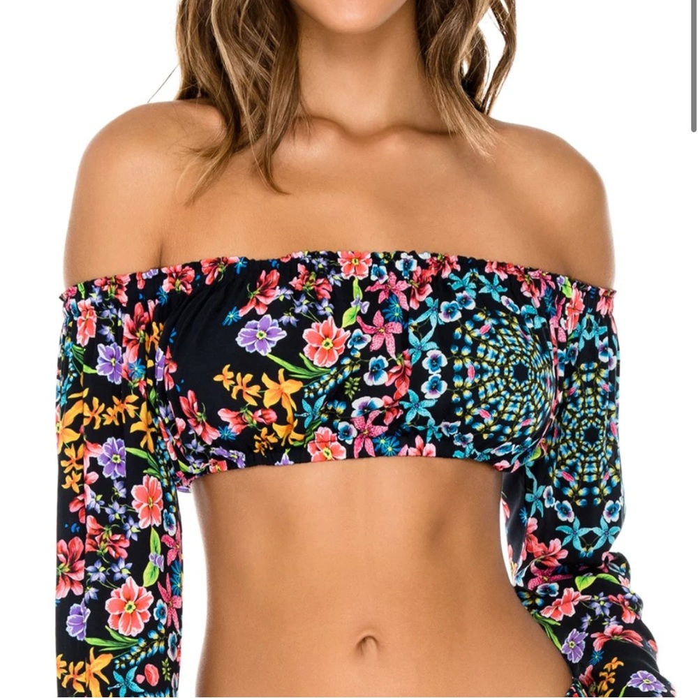 Luli Fama Multicolor Floral Off-Shoulder Crop Top